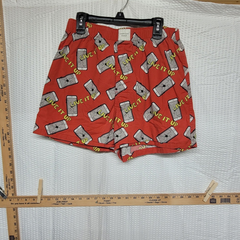 American Eagle Mens Live It Up Cracked Phone Boxer Shorts Red Small 29-31